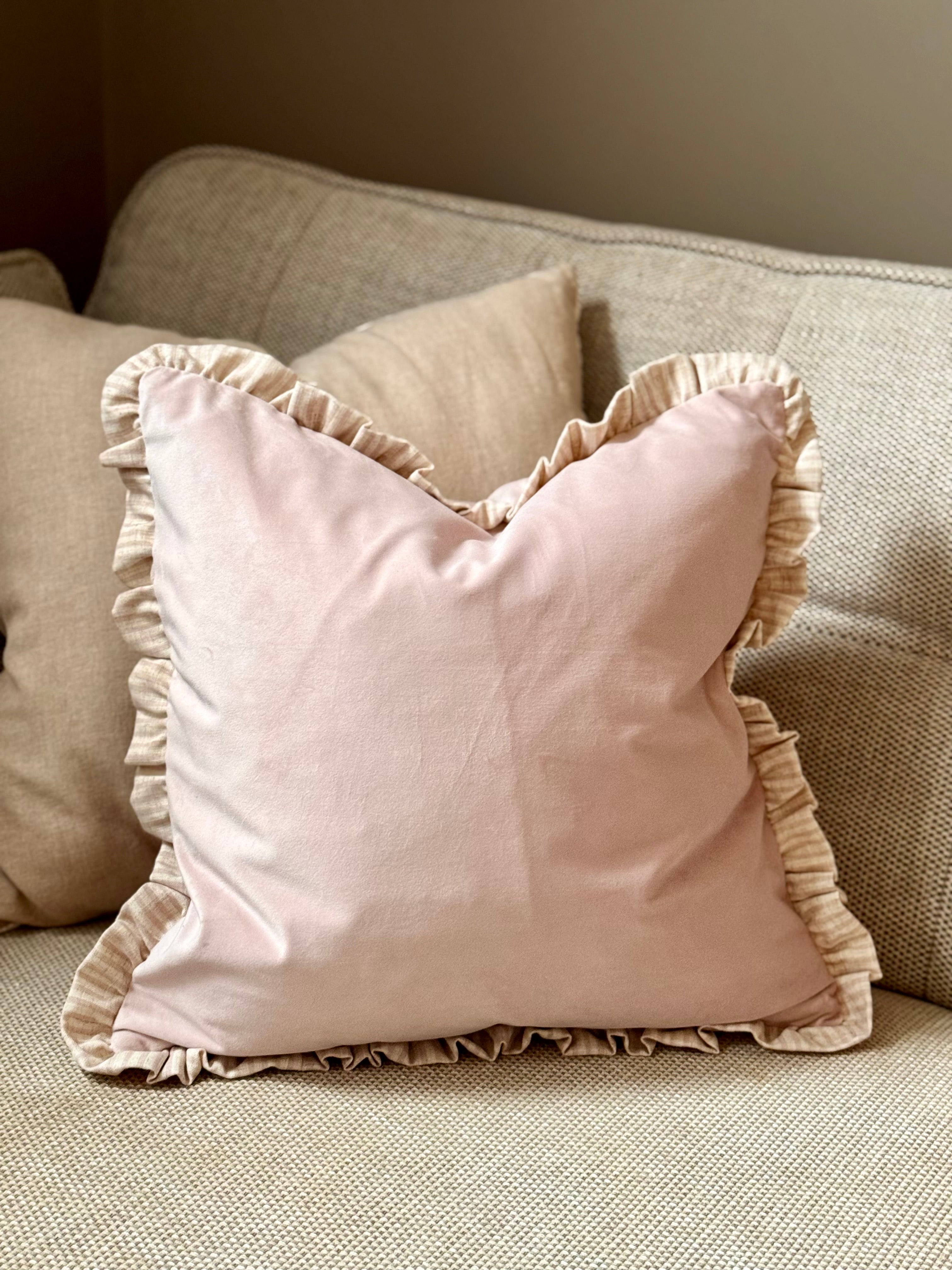 Ruffle Matte Velvet Cushion- Pink