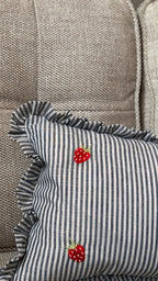 Embroidered Strawberry Ruffle Pillow