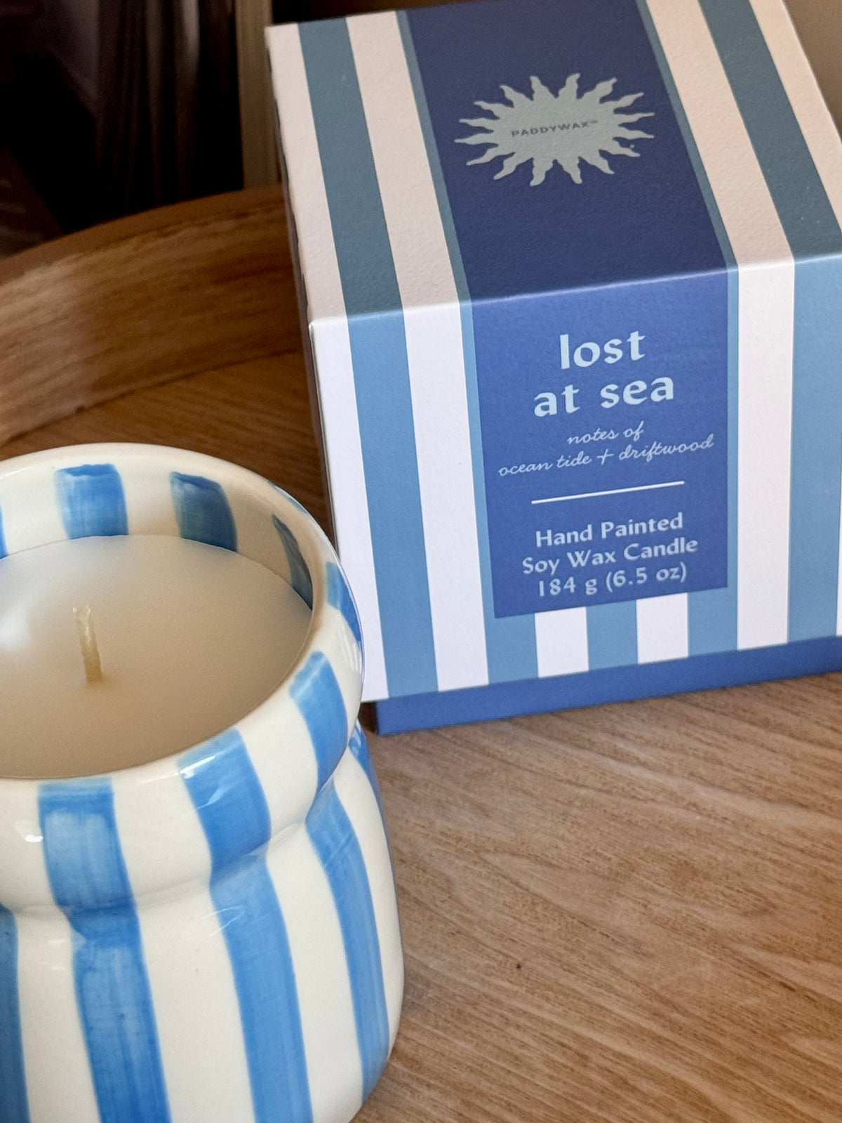 Blue Striped Ceramic Candle- Lost At Sea