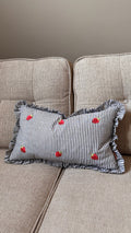 Embroidered Strawberry Ruffle Pillow