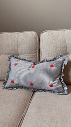 Embroidered Strawberry Ruffle Pillow