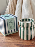 Teal Striped Ceramic Candle