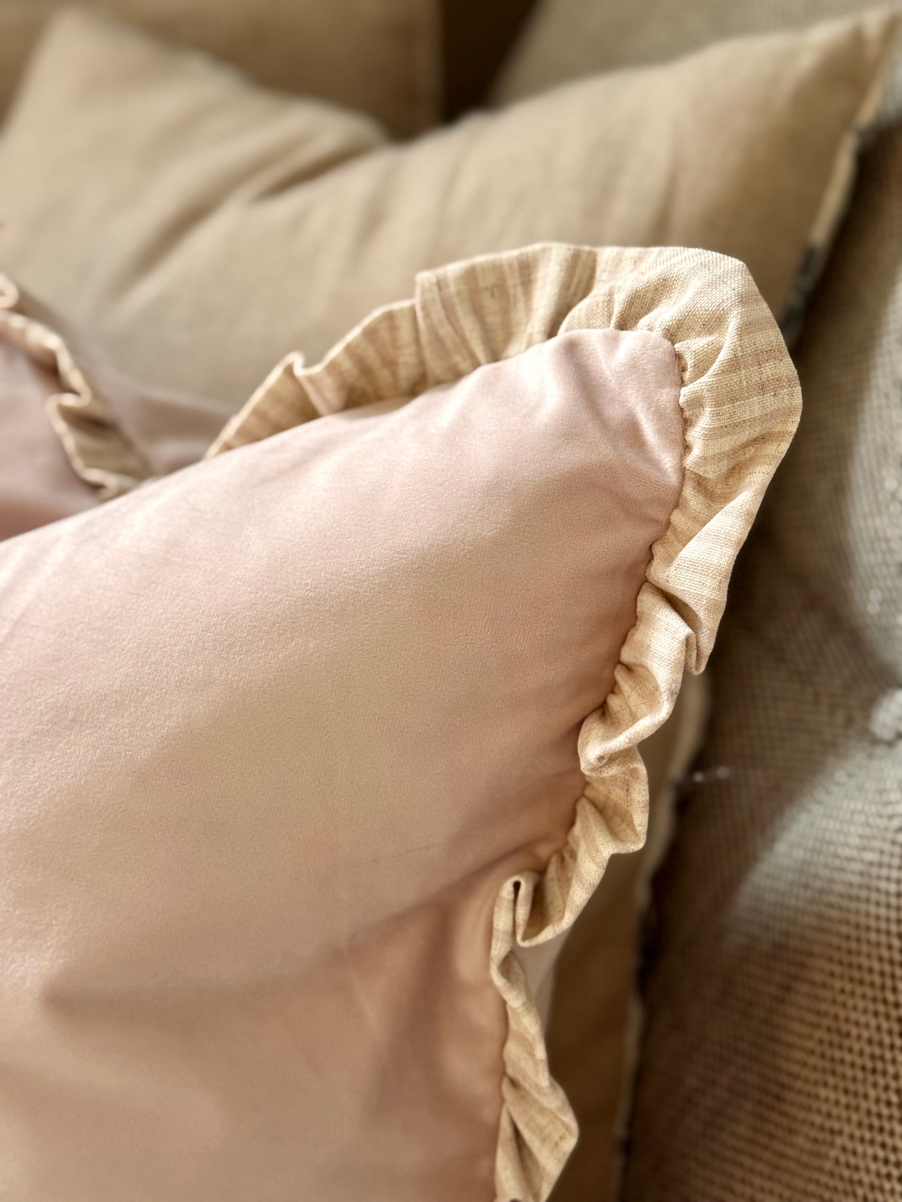 Ruffle Matte Velvet Cushion- Pink