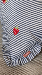 Embroidered Strawberry Ruffle Pillow