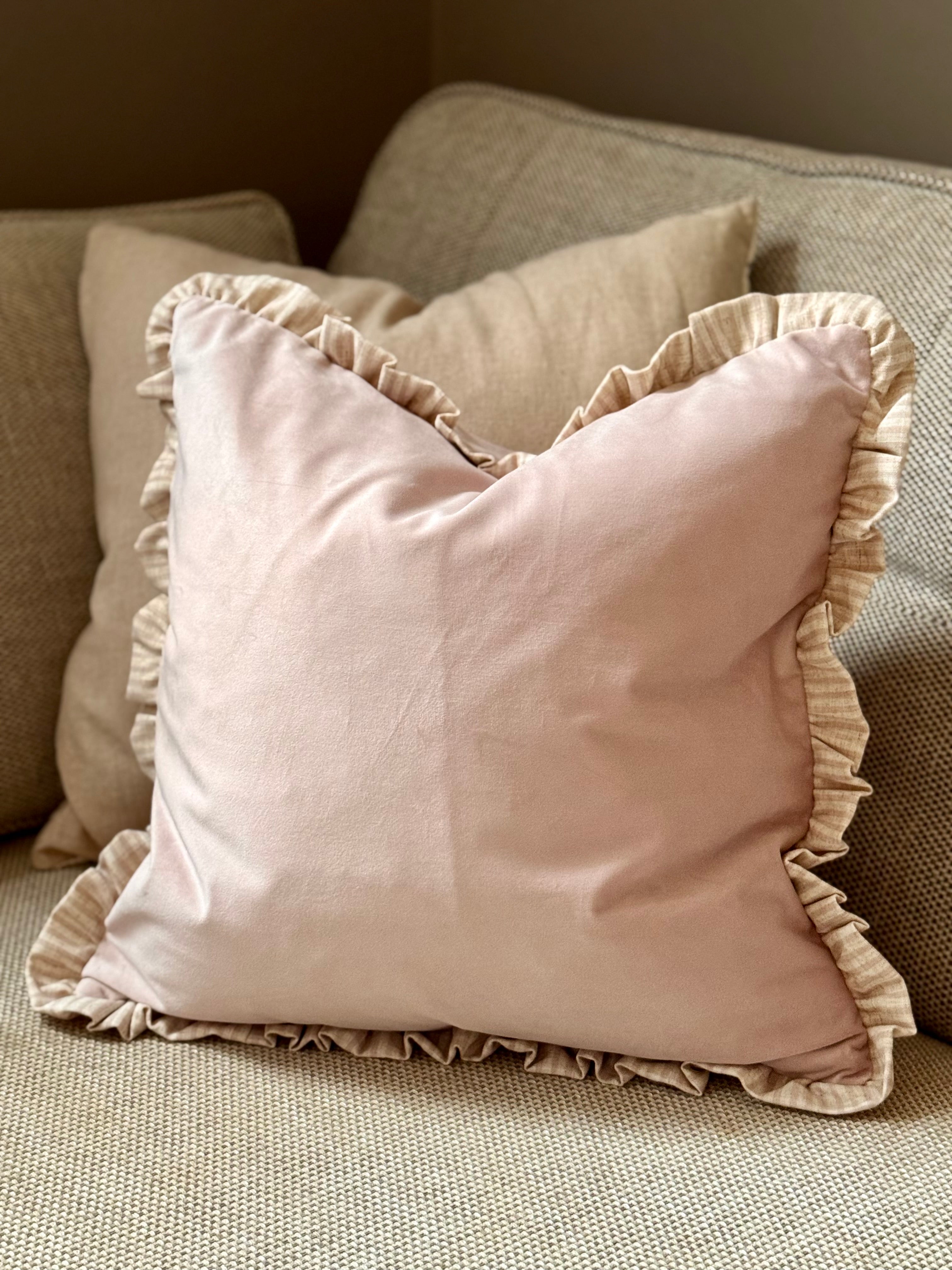 Ruffle Matte Velvet Cushion- Pink